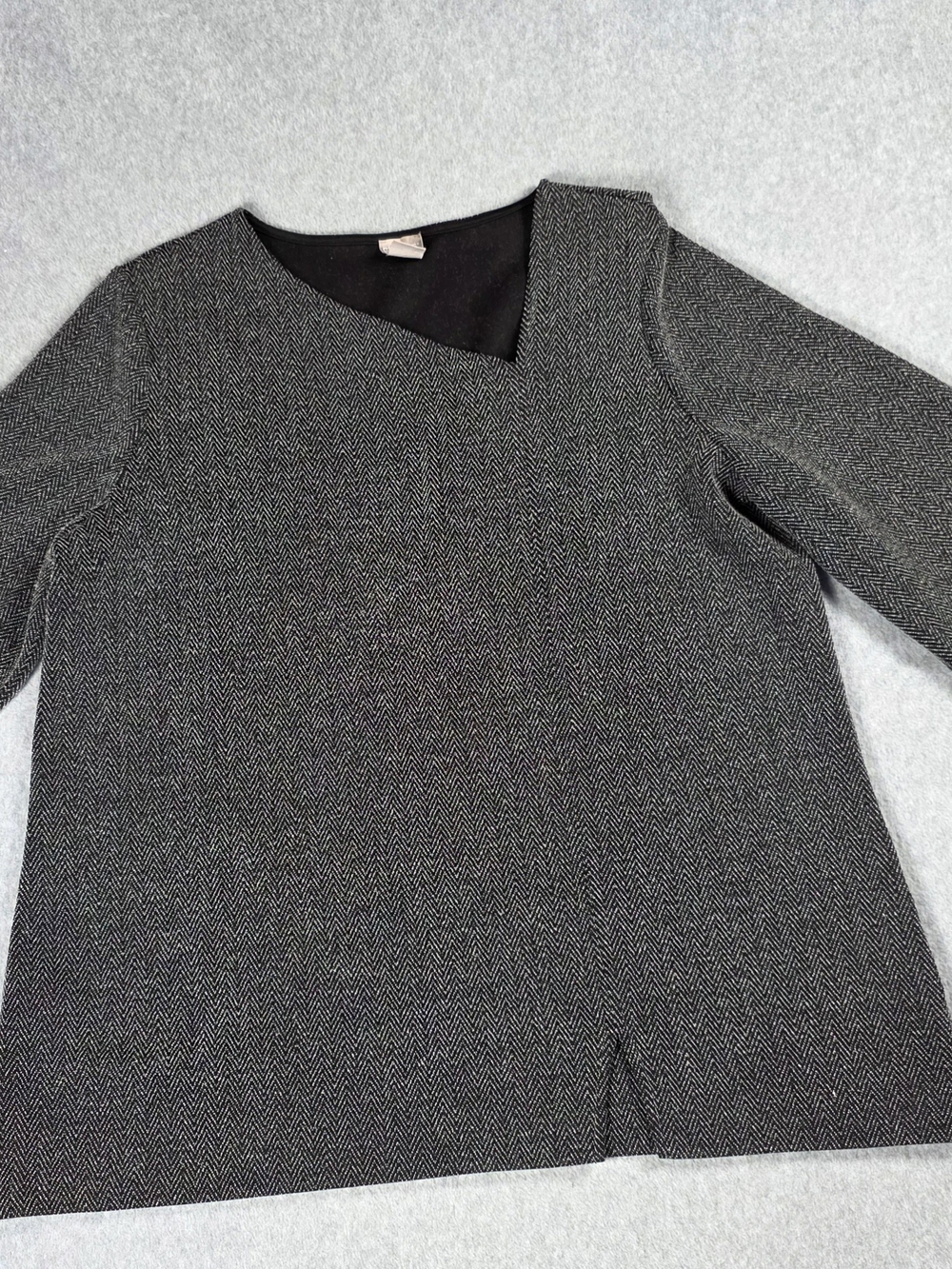 Chico's Grey Herringbone Asymmetrical Neck Top
